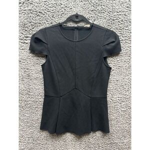 Rebecca Taylor Peplum Sleeveless Back Zip Blouse Black Womens Size 0